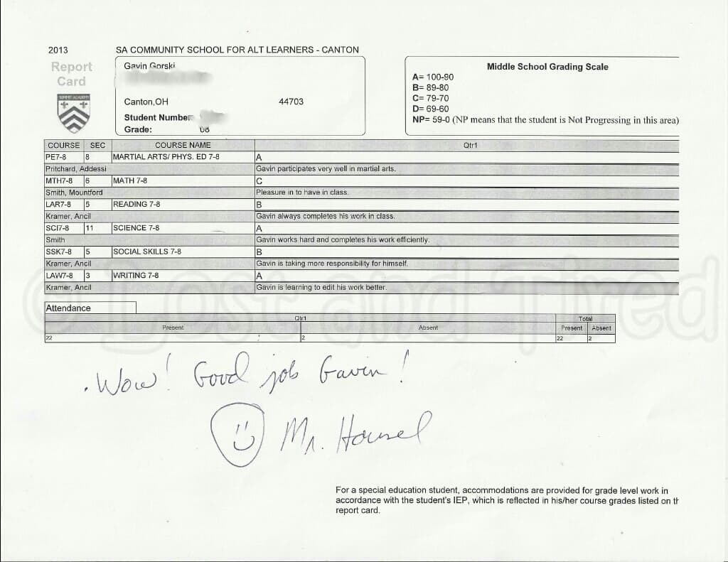 Check out Gavin's awesome report card