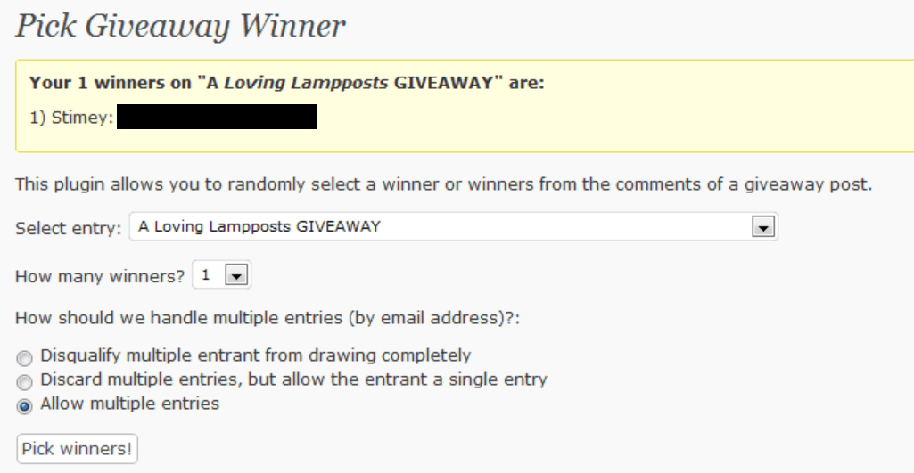 Elliott announces the giveaway winner