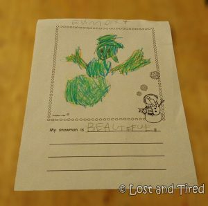 Read more about the article Emmett’s art: I think green looks good on a snowman