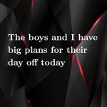 The boys and I have big plans for their day off today