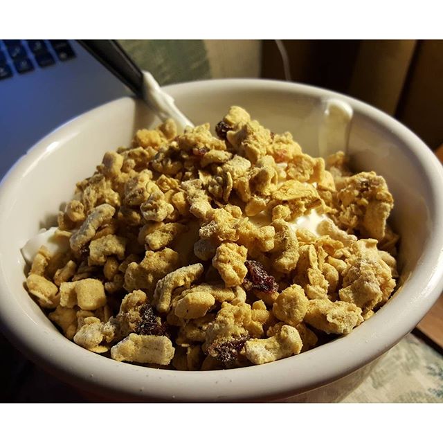 Taking care of my kids starts with taking care of myself :) I'm stress eating which isn't good however, I'm lightening the blow by trying to stress eat something healthier. I eat this all the time. Greek yogurt, pineapple, blueberries, Kashi go lean crunch and a tablespoon of dark chocolate chips...  I'm not always making the best choices but I'm trying...