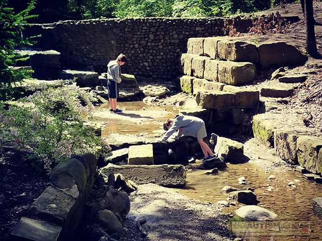 The boys exploring the creek at the Canton Garden Center.